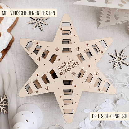 Adventskalender Stern für lange orange-weisse Schokoriegel * 3mm | 4mm | 6mm * Bundle * SVG Laserdatei