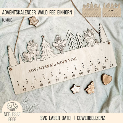 Adventskalender Wald mit Fee & Einhorn * Bundle * SVG Laserdatei