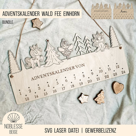 Adventskalender Wald mit Fee & Einhorn * Bundle * SVG Laserdatei