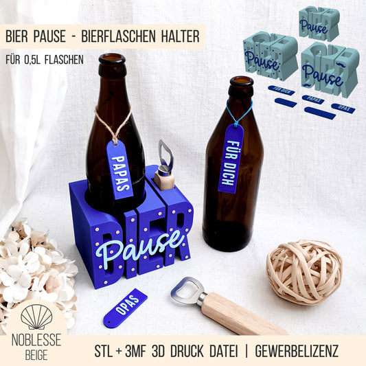 Bier Pause Bierflaschen Halter * 0,5l Bier Flasche * Bundle * STL + 3MF 3D Druckdatei