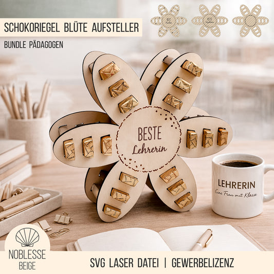 Blüten Aufsteller für goldene Schokoriegel * Abschiedsgeschenk Lehrer * 3mm | 4mm | 6mm * SVG Laserdatei