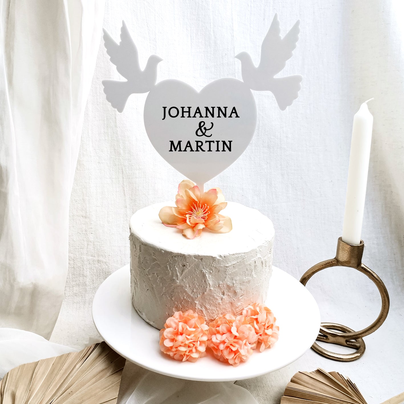 Cake Topper Hochzeit Herz mit Tauben * personalisiert mit zwei Vornamen & Datum