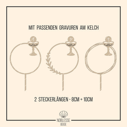 Cake Topper Kommunion | Taufe | Firmung * Kelch mit Hostie im Kranz * 3 Designs * SVG Laserdatei