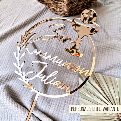 Cake Topper Kommunion | Taufe | Firmung * Kelch mit Hostie im Kranz * 3 Designs * SVG Laserdatei