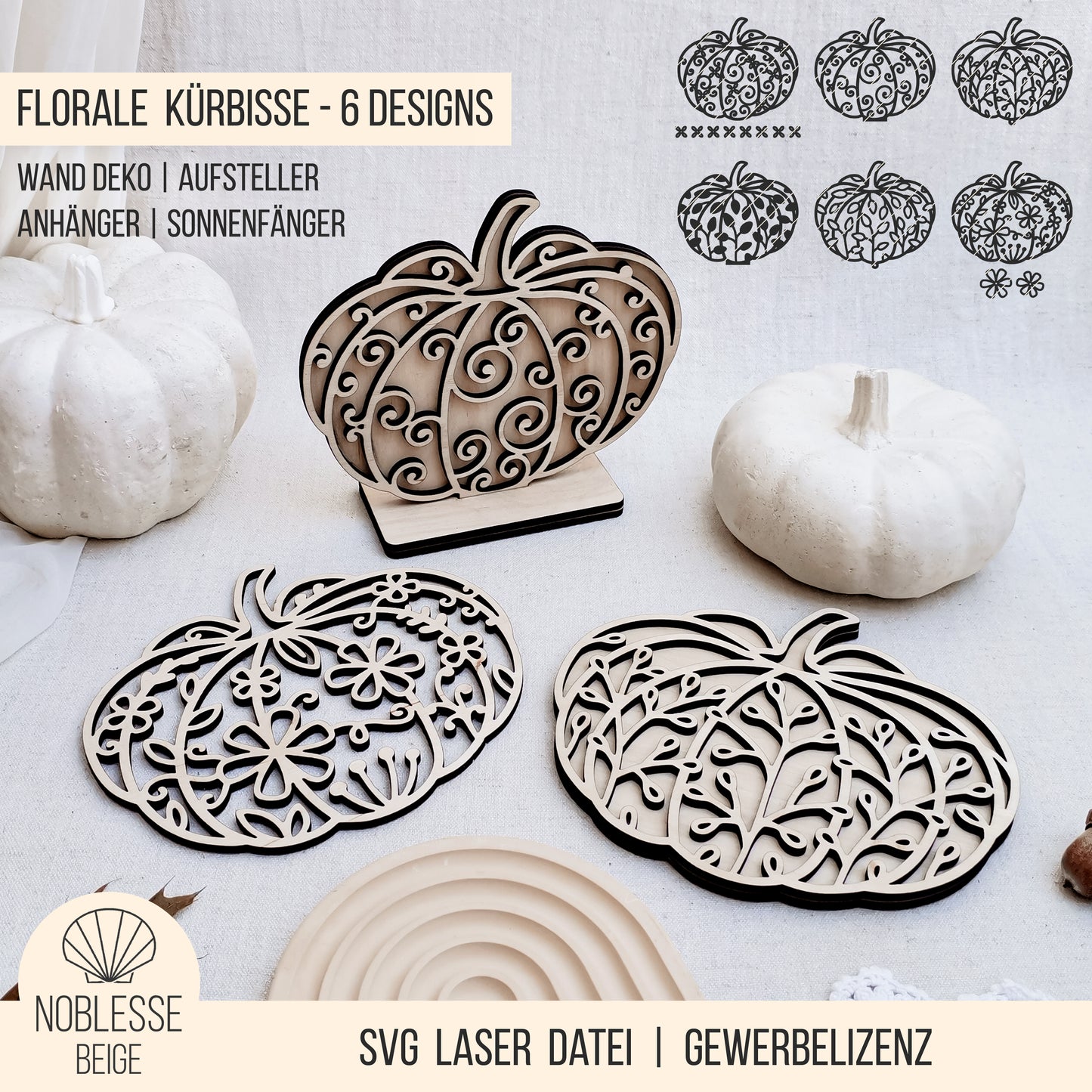 Florale Kürbisse | Blumen Kürbis * Wand Deko | Aufsteller | Anhänger | Sonnenfänger * 3mm | 4mm | 6mm | Bundle * SVG Laserdatei