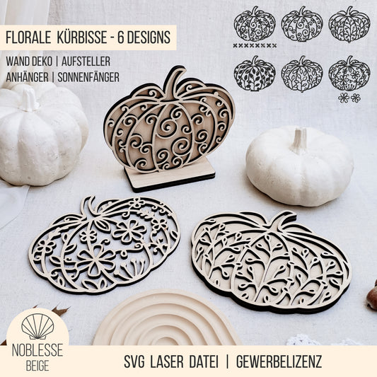 Florale Kürbisse | Blumen Kürbis * Wand Deko | Aufsteller | Anhänger | Sonnenfänger * 3mm | 4mm | 6mm | Bundle * SVG Laserdatei