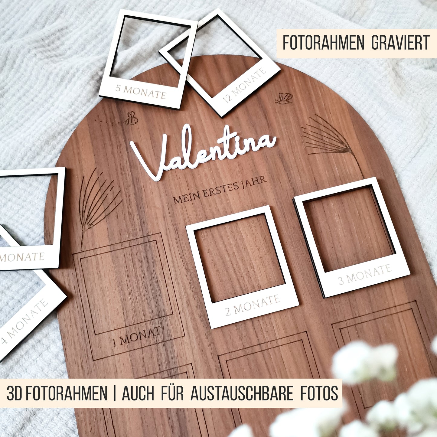 Fototafel | Meilensteintafel * Baby - Mein erstes Jahr * Design Blumenwiese * SVG Laserdatei