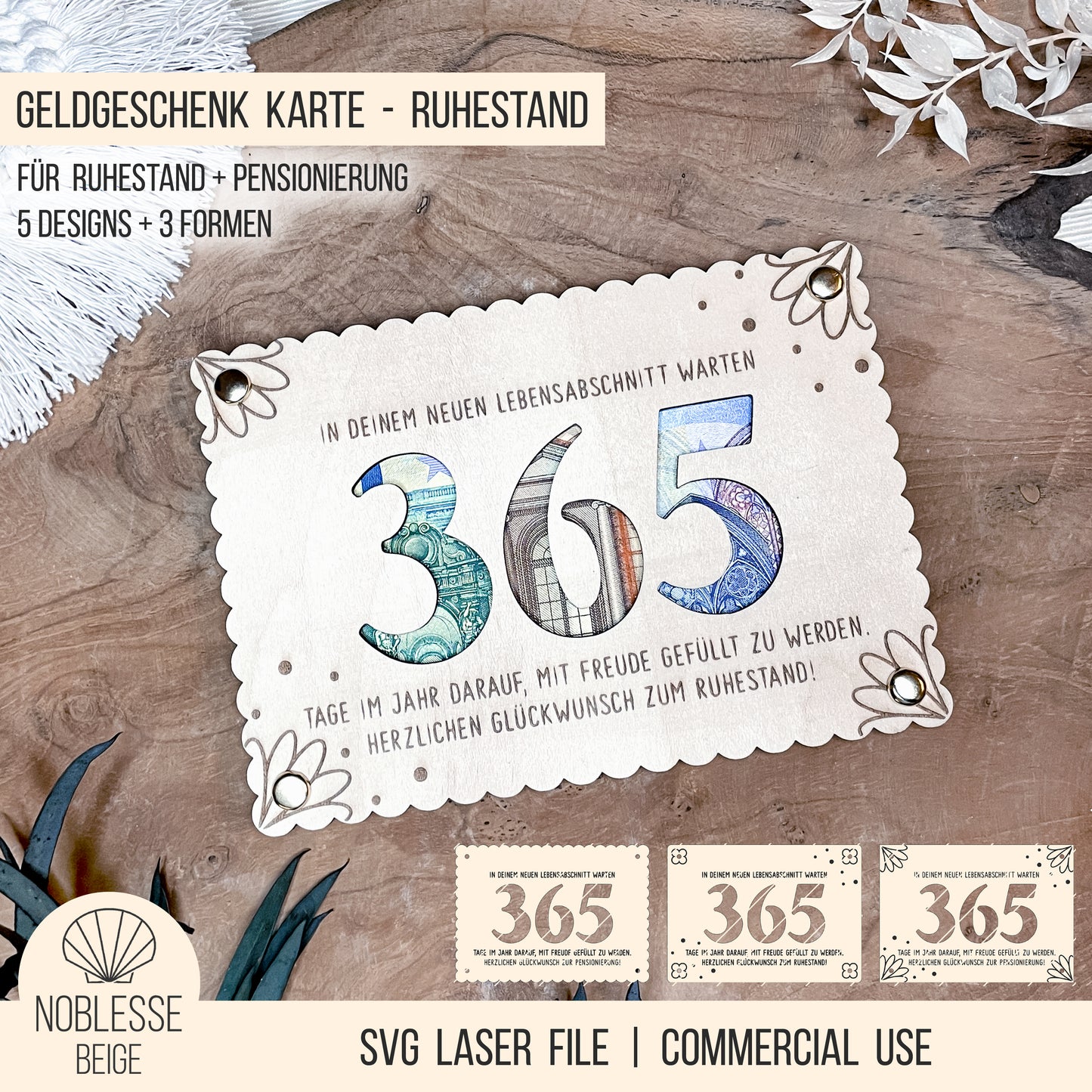 Karte 365 Tage * Geldgeschenk Ruhestand Pension * Bundle * SVG Laserdatei
