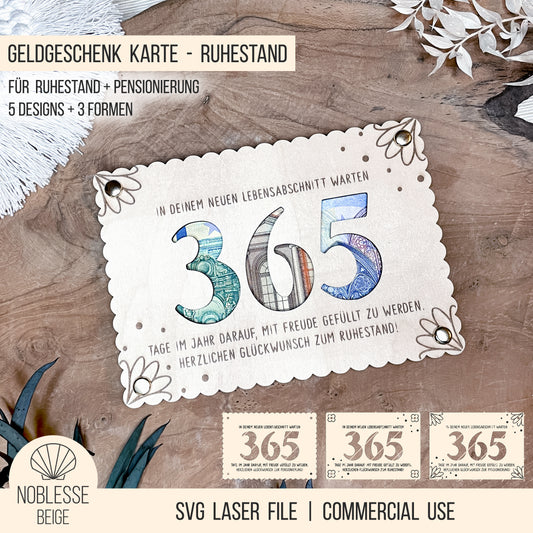 Karte 365 Tage * Geldgeschenk Ruhestand Pension * Bundle * SVG Laserdatei