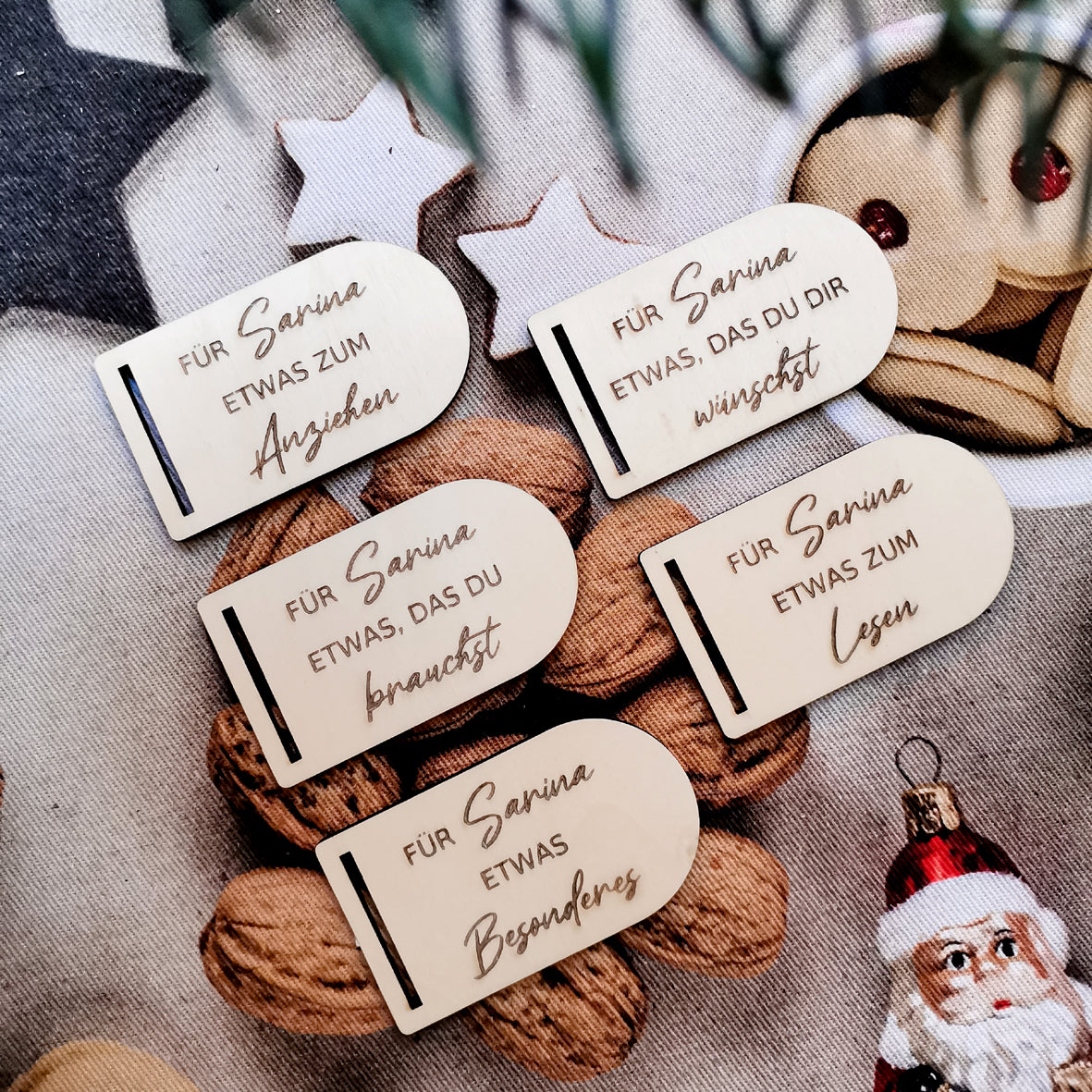 Geschenk-Anhänger SINNVOLLE Geschenke * personalisiert mit Namen * 5-Set aus Holz