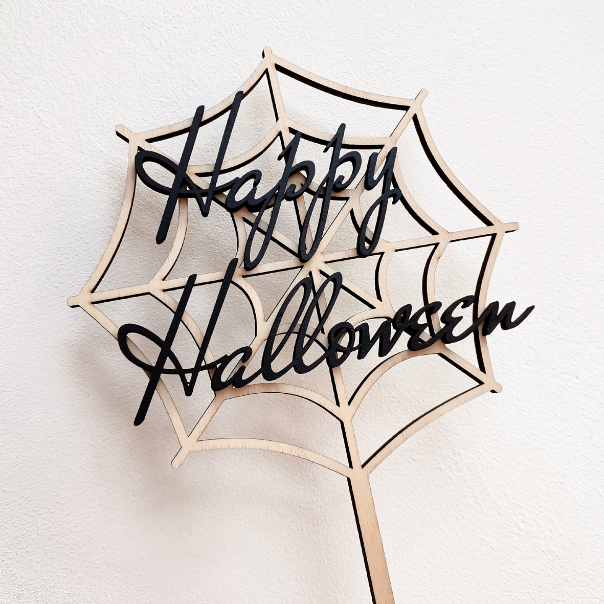 Cake Topper * Spinnennetz mit Happy Halloween Schriftzug * Holz