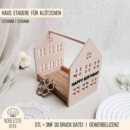 Etagere für Klötzchen * Haus Tragerl Geschenk Box * 22x8mm | 23x8mm * STL + 3MF 3D Druckdatei