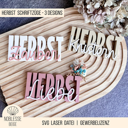 Herbst Schriftzüge * mit und ohne Loch für Blumen * Bundle * STL + 3MF 3D Druckdatei