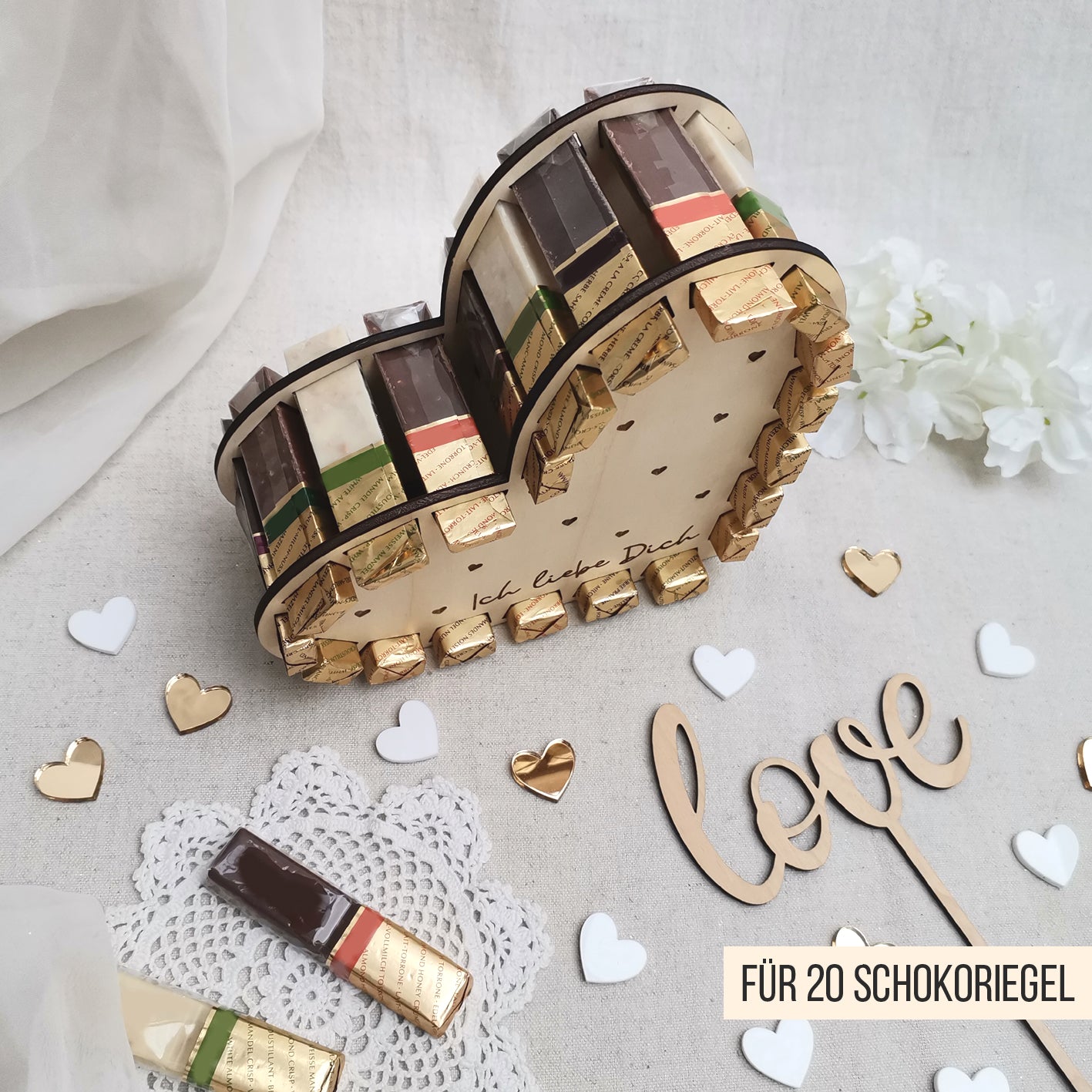 Herz Aufsteller für goldene Schokoriegel * Valentinstag & Hochzeit * 3mm | 4mm | 6mm * Bundle * SVG Laserdatei