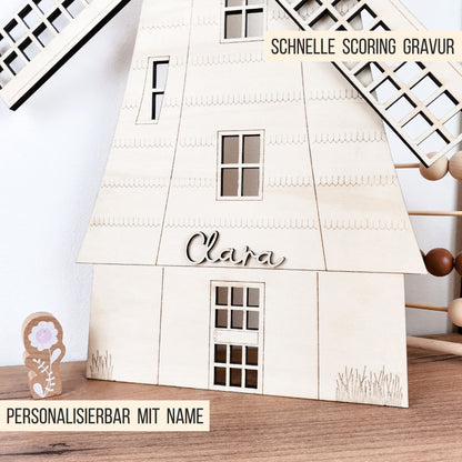 Niederländische Windmühle * drehbares Mühlenrad * personalisierbar * skalierbar * SVG Laserdatei