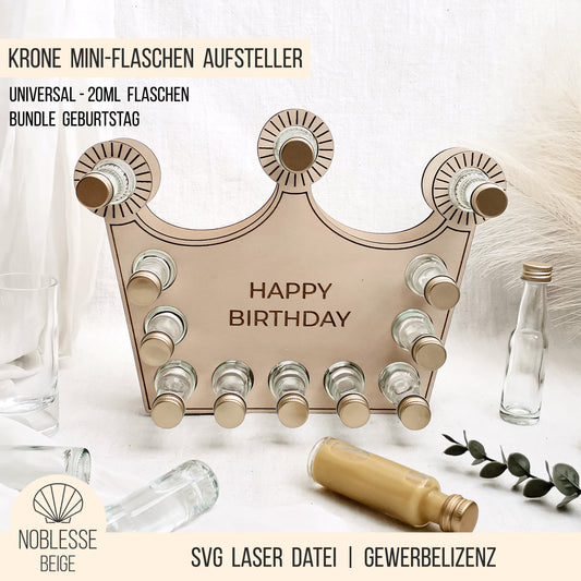 Krone Aufsteller für Mini-Flaschen 20ml | Geburtstag Bundle | SVG Laserdatei