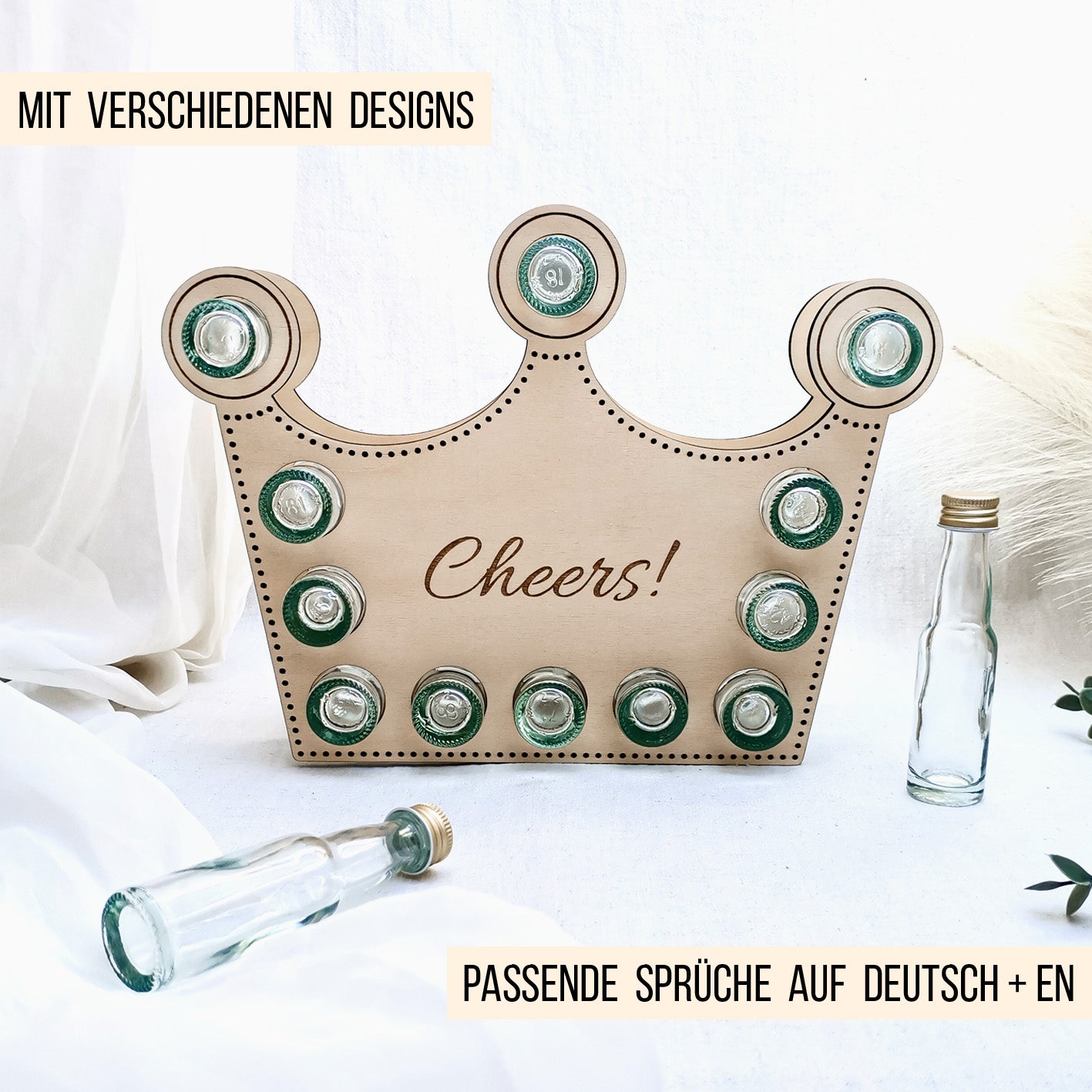 Krone Aufsteller für Mini-Flaschen 20ml | Geburtstag Bundle | SVG Laserdatei