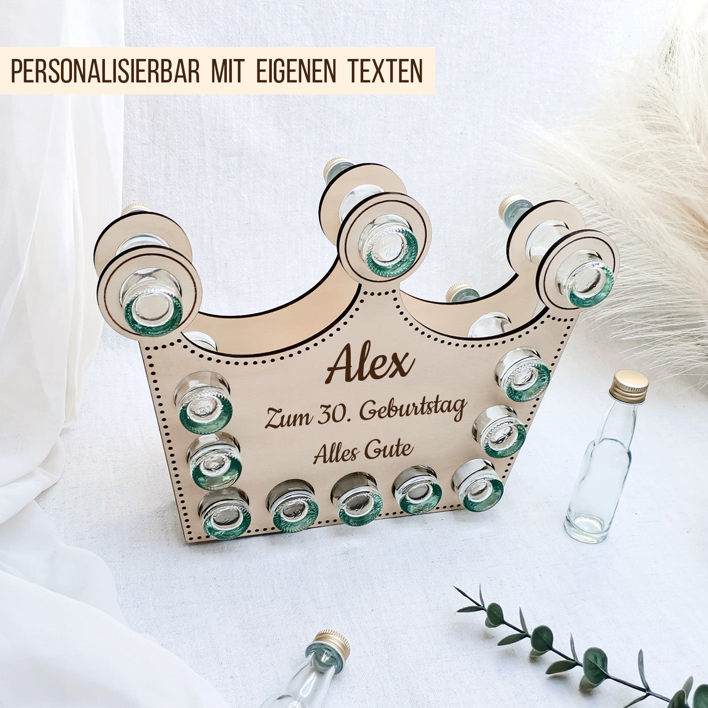 Krone Aufsteller für Mini-Flaschen 20ml | Geburtstag Bundle | SVG Laserdatei