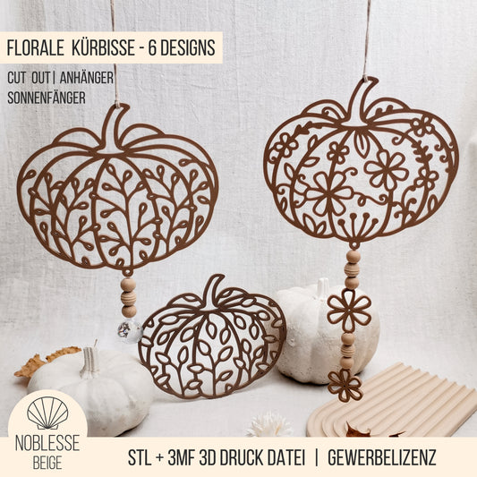 Florale Kürbisse | Kürbis mit Blumen Blättern * Wand Deko | Anhänger | Sonnenfänger * Bundle * STL + 3MF 3D Druckdatei
