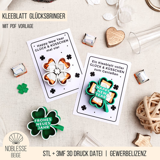 Kleeblatt Glücksbringer mit Schokolade * mit PDF Druckvorlage * Bundle * STL + 3MF 3D Druckdatei
