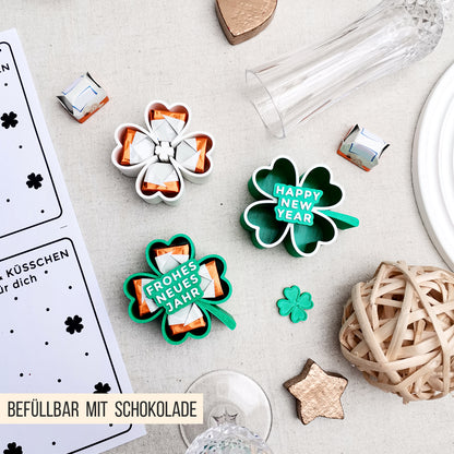 Kleeblatt Glücksbringer mit Schokolade * mit PDF Druckvorlage * Bundle * STL + 3MF 3D Druckdatei