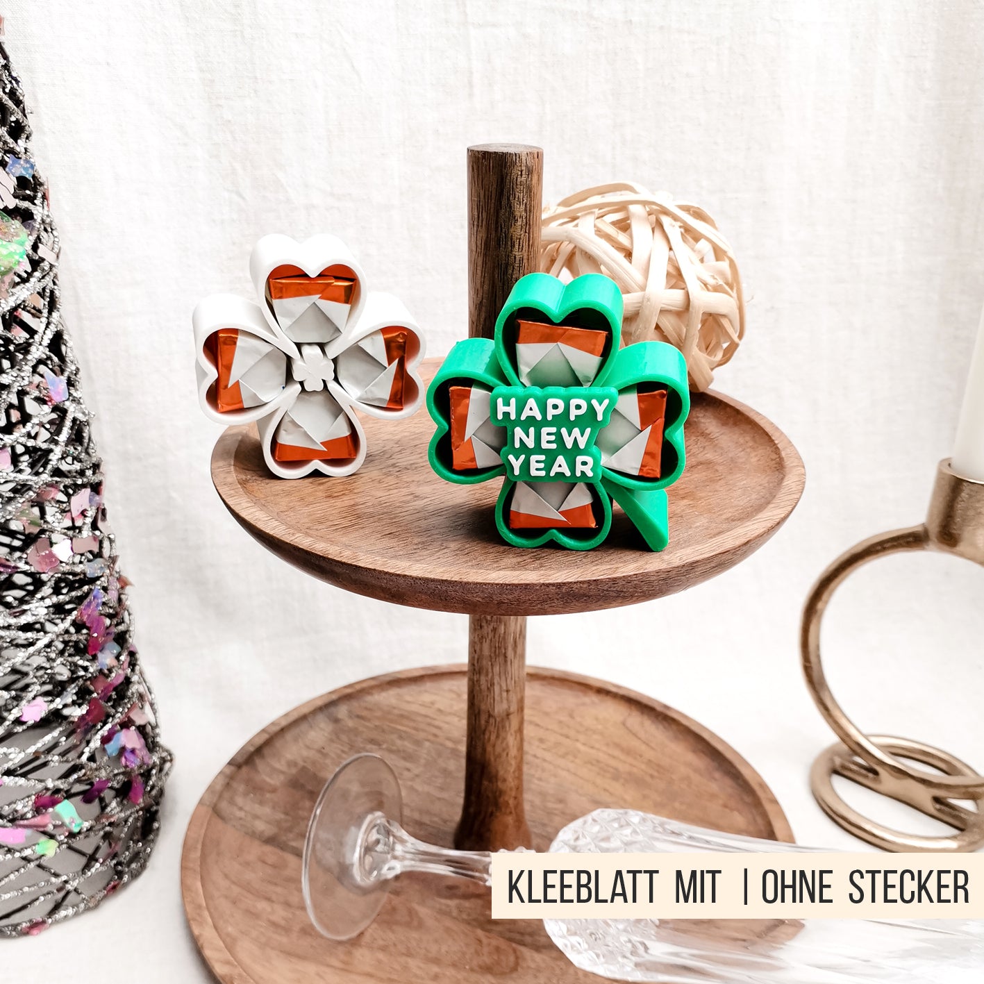 Kleeblatt Glücksbringer mit Schokolade * mit PDF Druckvorlage * Bundle * STL + 3MF 3D Druckdatei