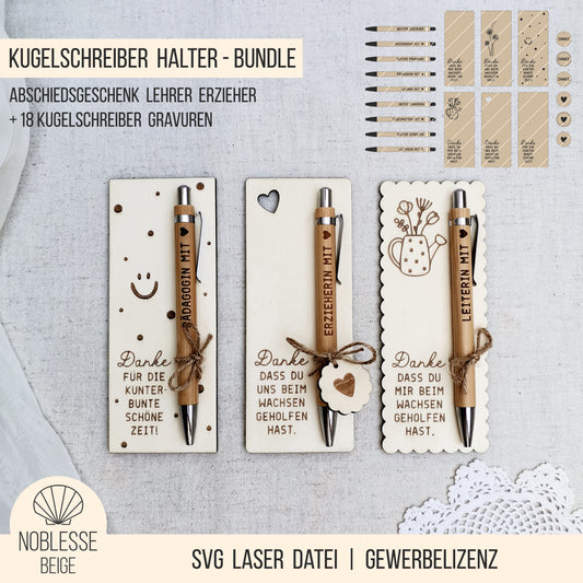 Kugelschreiber Halter & Kugelschreiber Gravuren * Geschenk für Erzieher | Lehrer * Bundle SVG Laserdatei