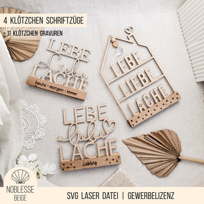 Lebe Liebe Lache * Klötzchen Motiv * Bundle mit Klötzchen Gravuren * SVG Laserdatei