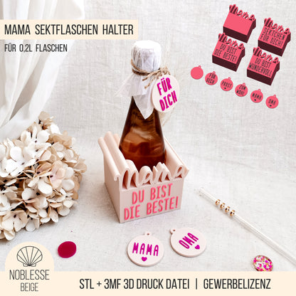 Mama Sektflaschen Halter * 0,2l Mini Sekt Flasche * Bundle * STL + 3MF 3D Druckdatei