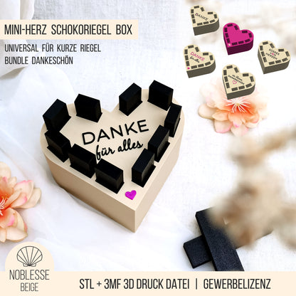 Mini Herz Box für kurze Schokoriegel * Dankeschön Aufmerksamkeit * Bundle * STL + 3MF 3D Druckdatei