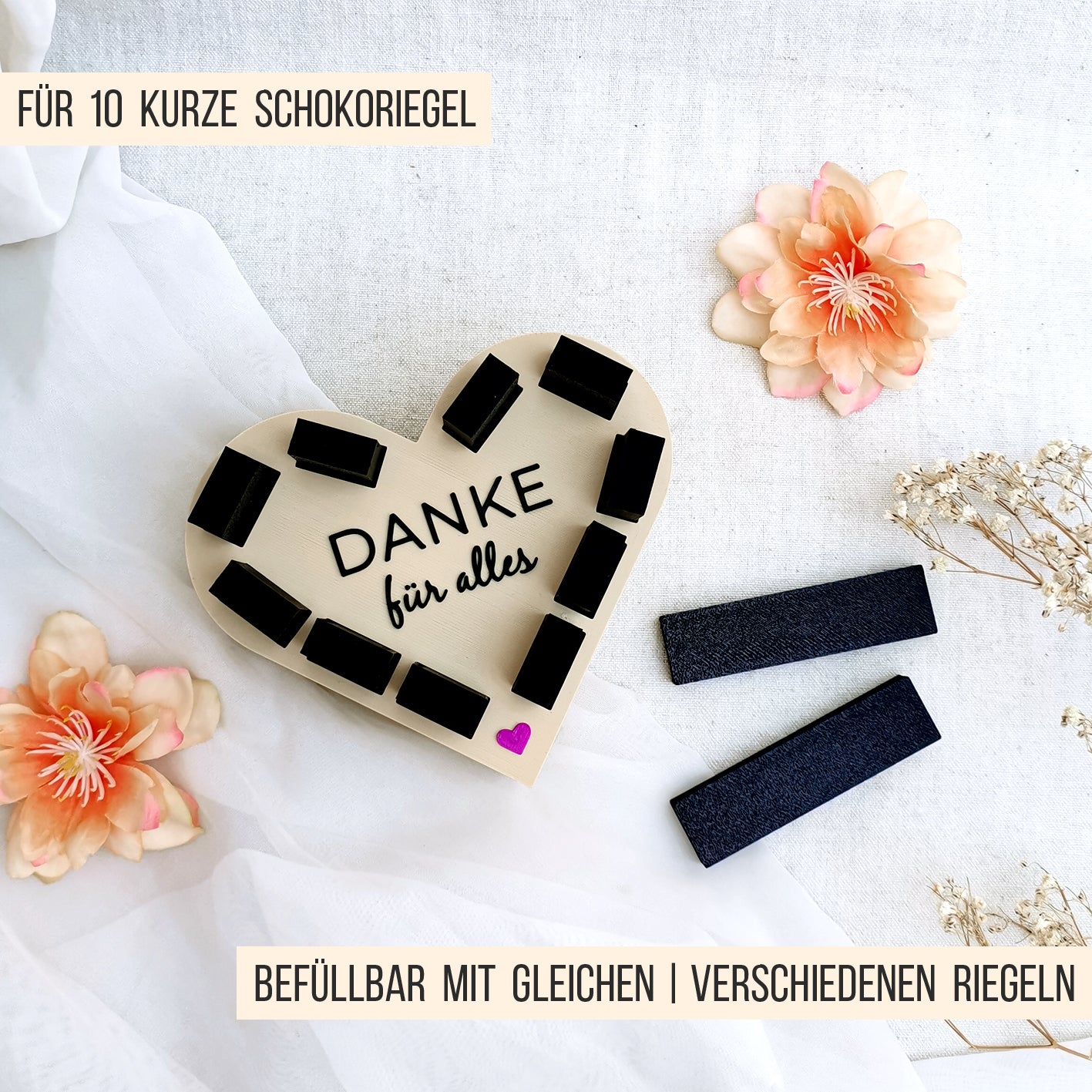 Mini Herz Box für kurze Schokoriegel * Dankeschön Aufmerksamkeit * Bundle * STL + 3MF 3D Druckdatei