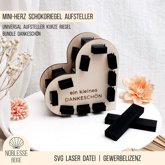 Mini-Herz Aufsteller für kurze Schokoriegel * Dankeschön Aufmerksamkeit * 3mm | 4mm | 6mm * Bundle * SVG Laserdatei