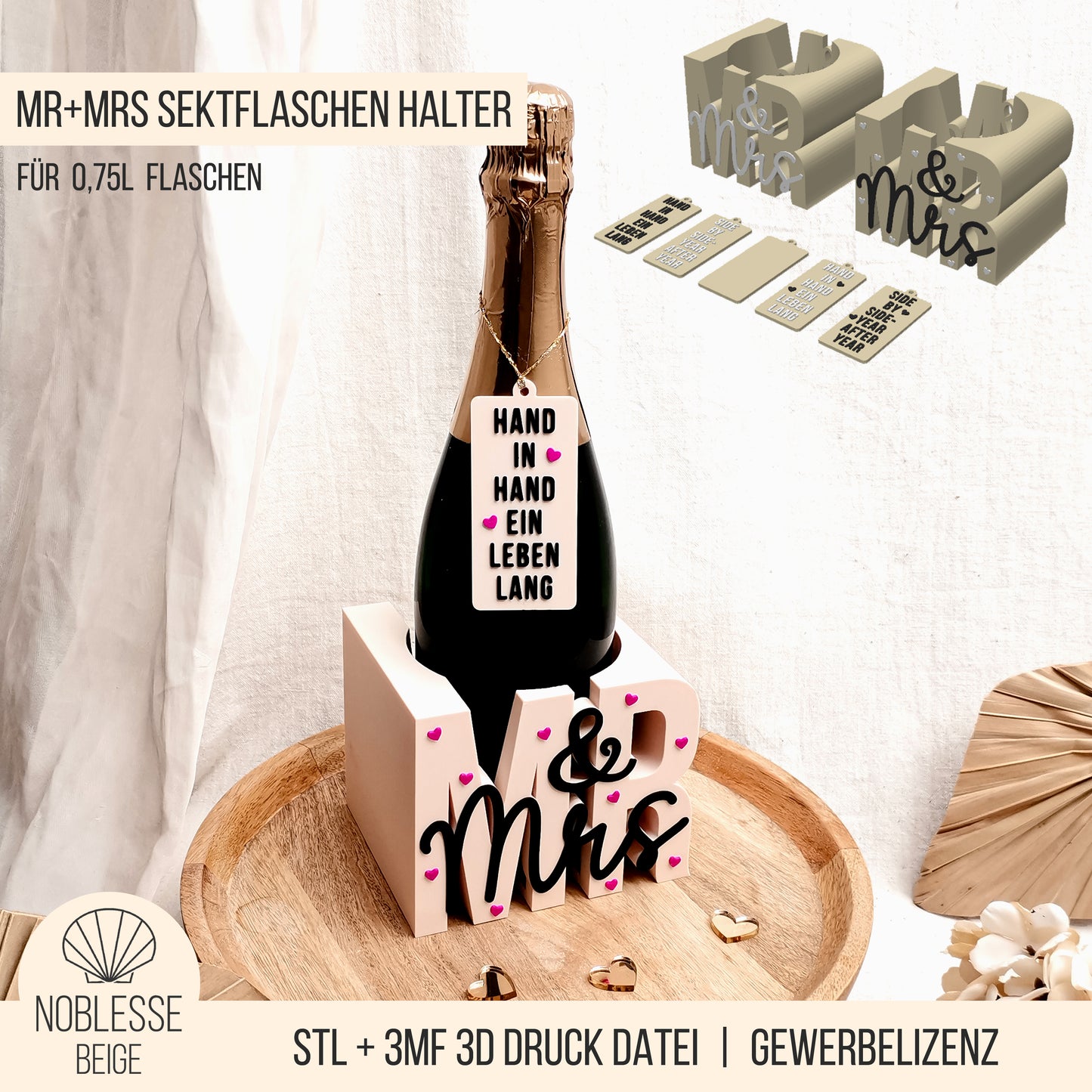 MR & MRS Sektflaschen Halter * 0,75l Sekt Flasche * Bundle * STL + 3MF 3D Druckdatei