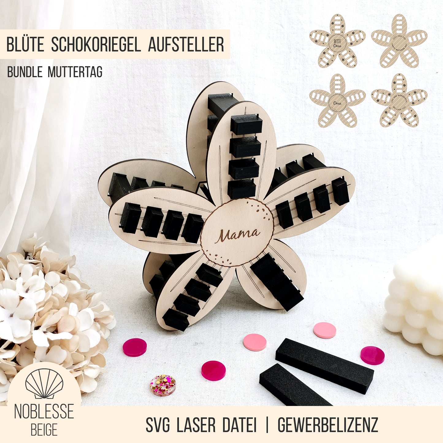 Blüte Aufsteller für kurze Schokoriegel * Muttertag * 3mm | 4mm | 6mm * Bundle * SVG Laserdatei