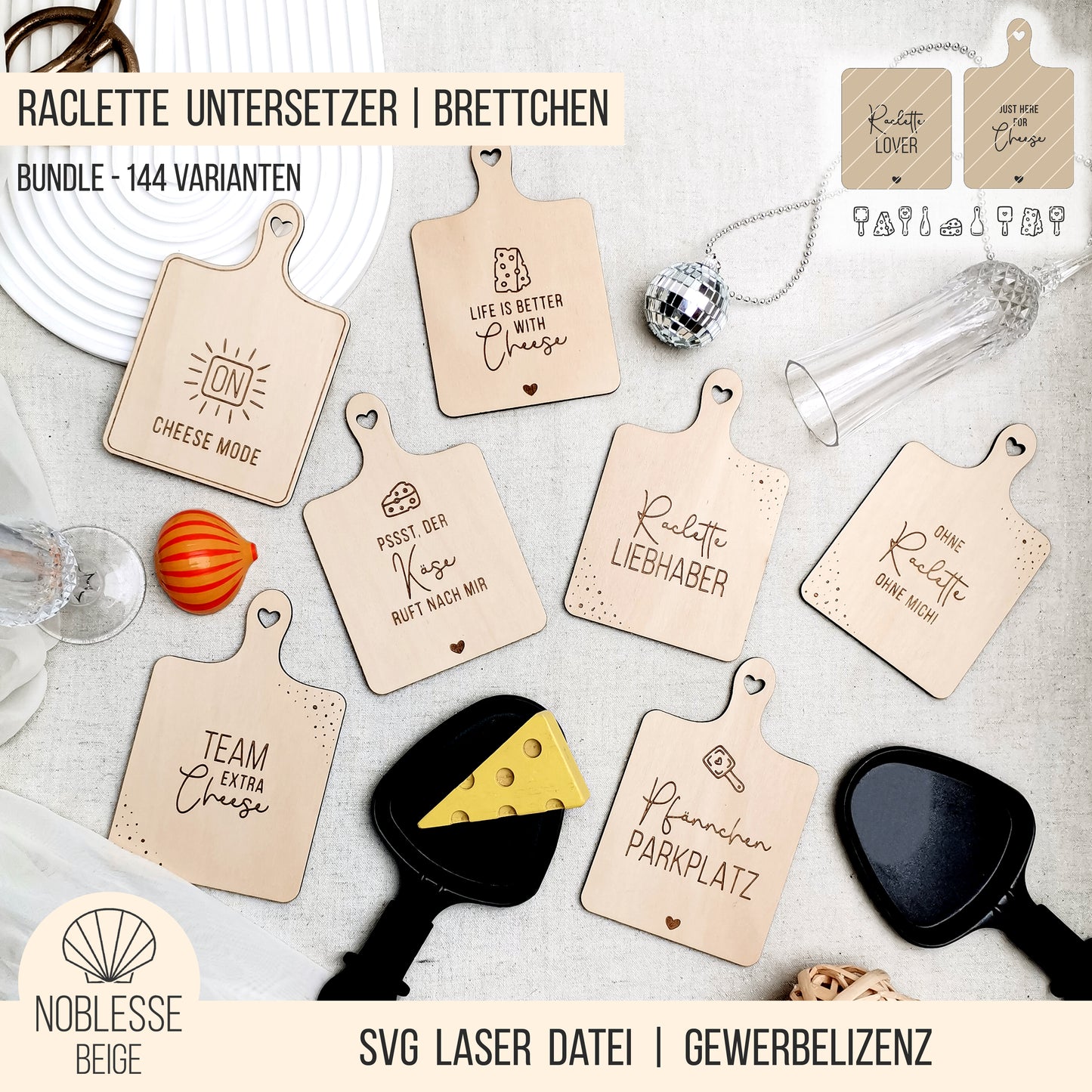 Raclette Untersetzer & Brettchen * Bundle * SVG Laserdatei