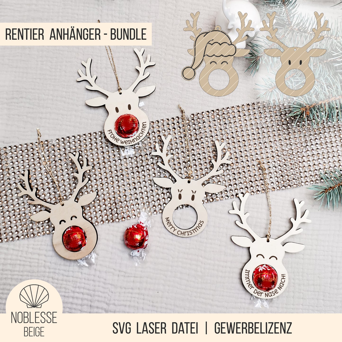 Rentier Anhänger für Schokoladekugel * Bundle * SVG Laserdatei