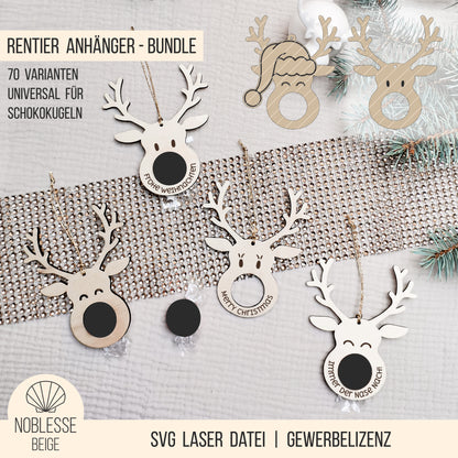 Rentier Anhänger für Schokoladekugel | Bundle | SVG Laserdatei