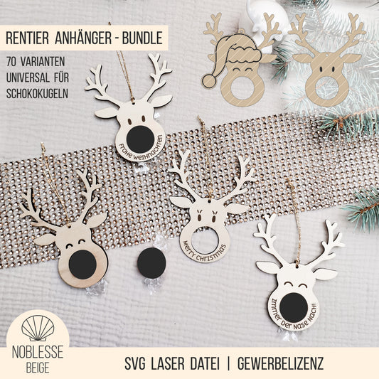 Rentier Anhänger für Schokoladekugel | Bundle | SVG Laserdatei
