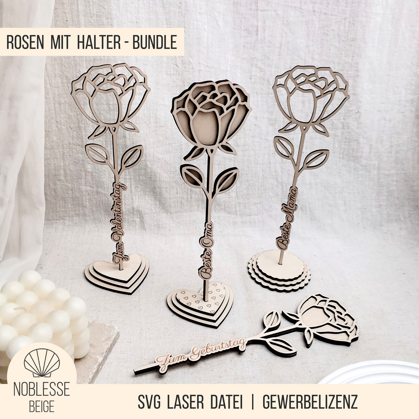 Rosen mit Gravur & Halter * Muttertag | Geburtstag | Valentinstag * Bundle * SVG Laserdatei