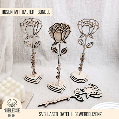 Rosen mit Gravur & Halter * Muttertag | Geburtstag | Valentinstag * Bundle * SVG Laserdatei