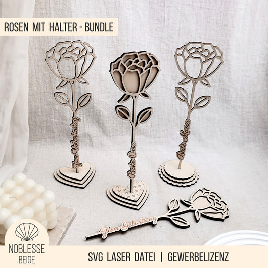 Rosen mit Gravur & Halter * Muttertag | Geburtstag | Valentinstag * Bundle * SVG Laserdatei