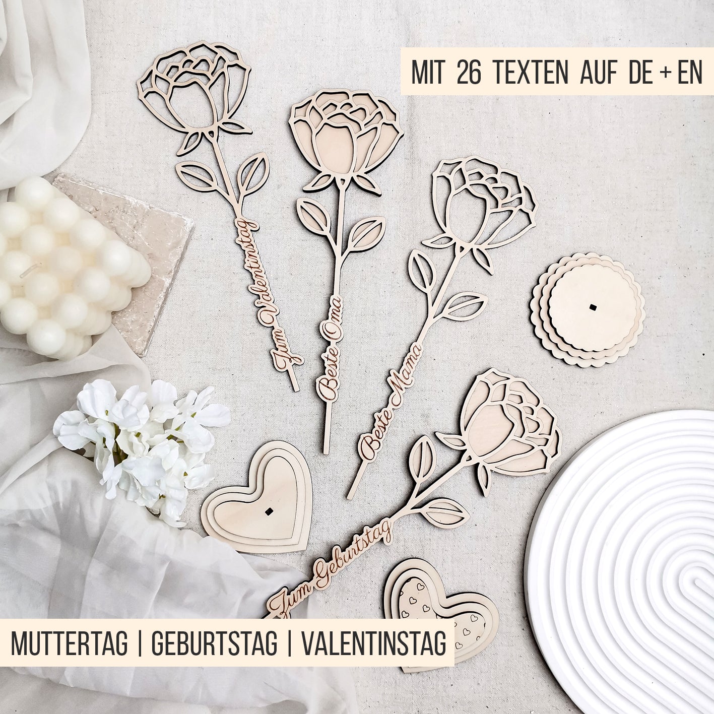 Rosen mit Gravur & Halter * Muttertag | Geburtstag | Valentinstag * Bundle * SVG Laserdatei