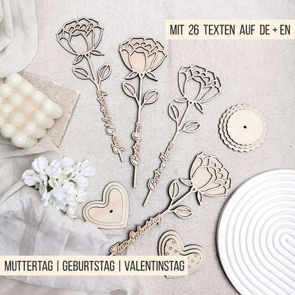 Rosen mit Gravur & Halter * Muttertag | Geburtstag | Valentinstag * Bundle * SVG Laserdatei