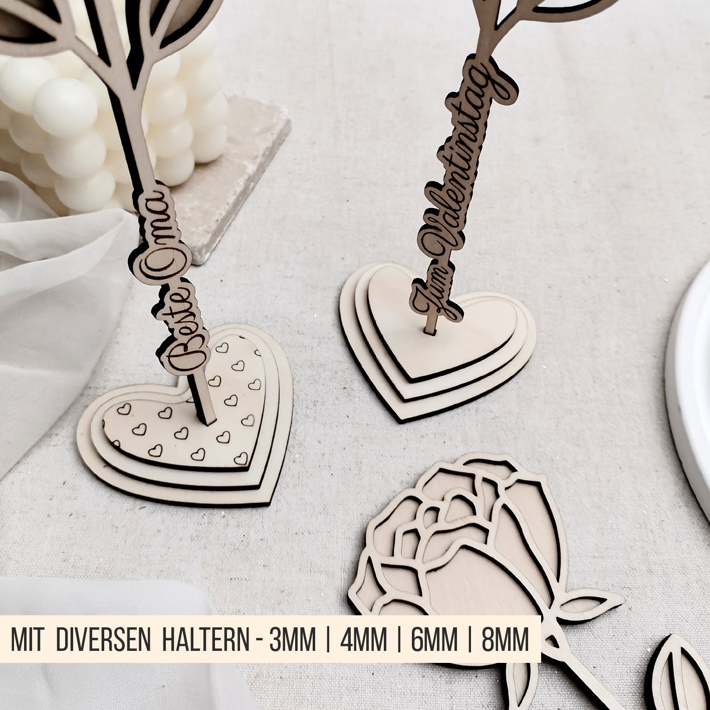 Rosen mit Gravur & Halter * Muttertag | Geburtstag | Valentinstag * Bundle * SVG Laserdatei