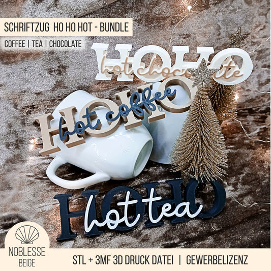 Schriftzug HO HO HOT Getränke * Bundle * STL + 3MF 3D Druckdatei