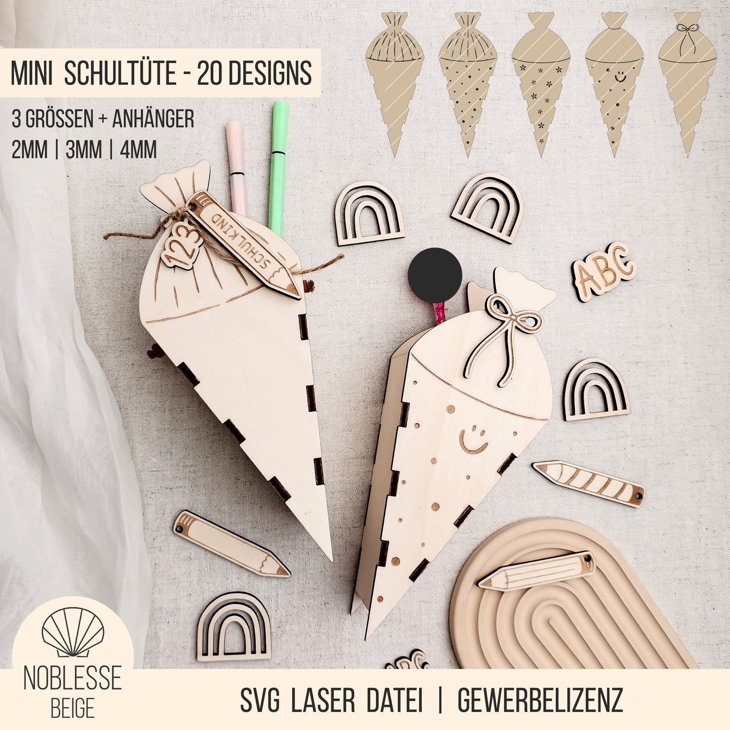 Mini Schultüte * Zuckertüte Geschenk Box * 2mm | 3mm | 4mm * SVG Laserdatei