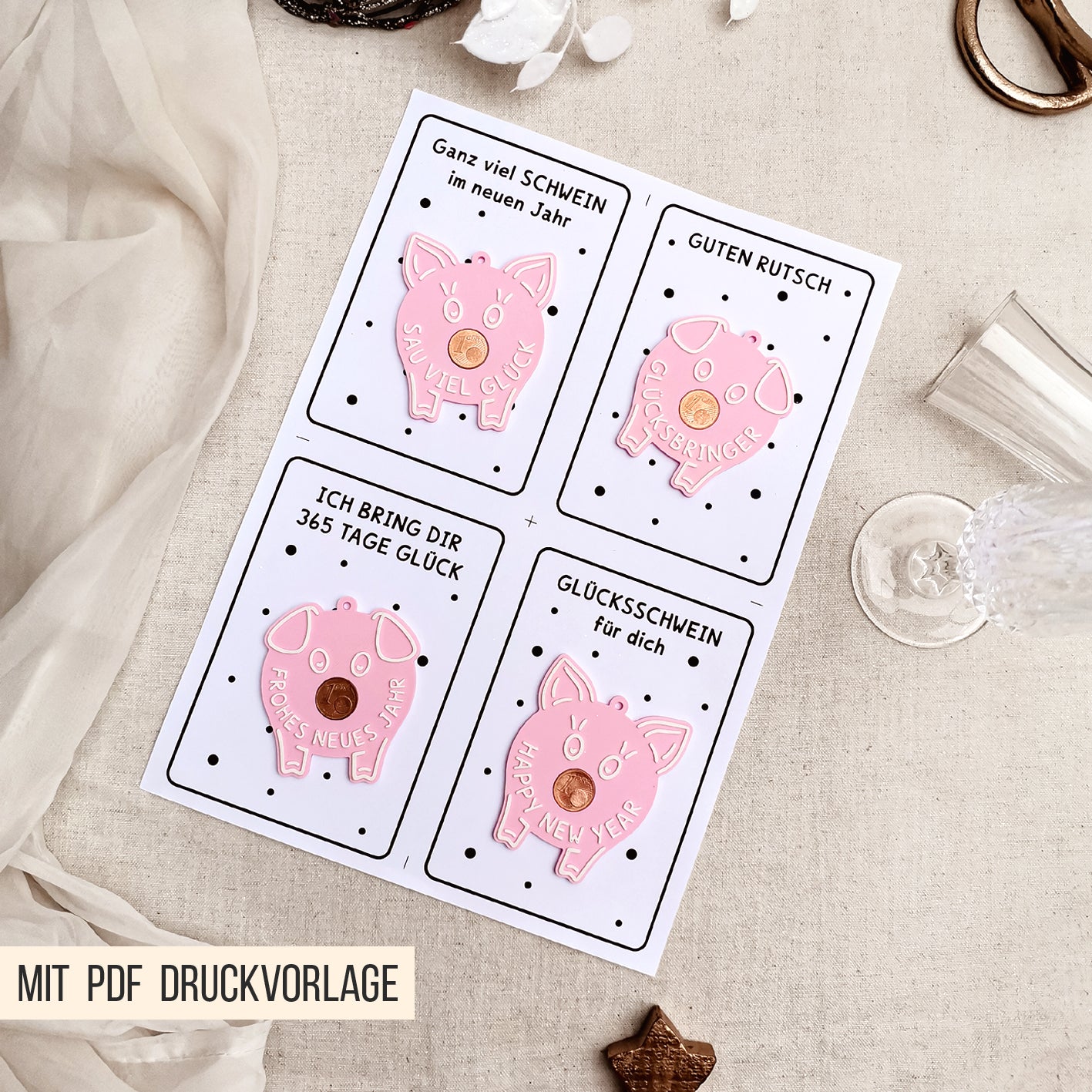 Schwein Glücksbringer & Schlüsselanhänger * mit PDF Druckvorlage * Bundle * STL + 3MF 3D Druckdatei