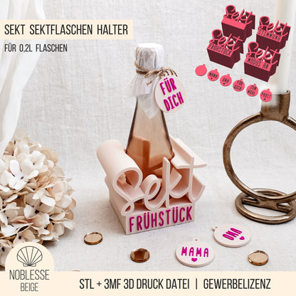 Sekt Sektflaschen Halter * 0,2l Mini Sekt Flasche * Bundle * STL + 3MF 3D Druckdatei