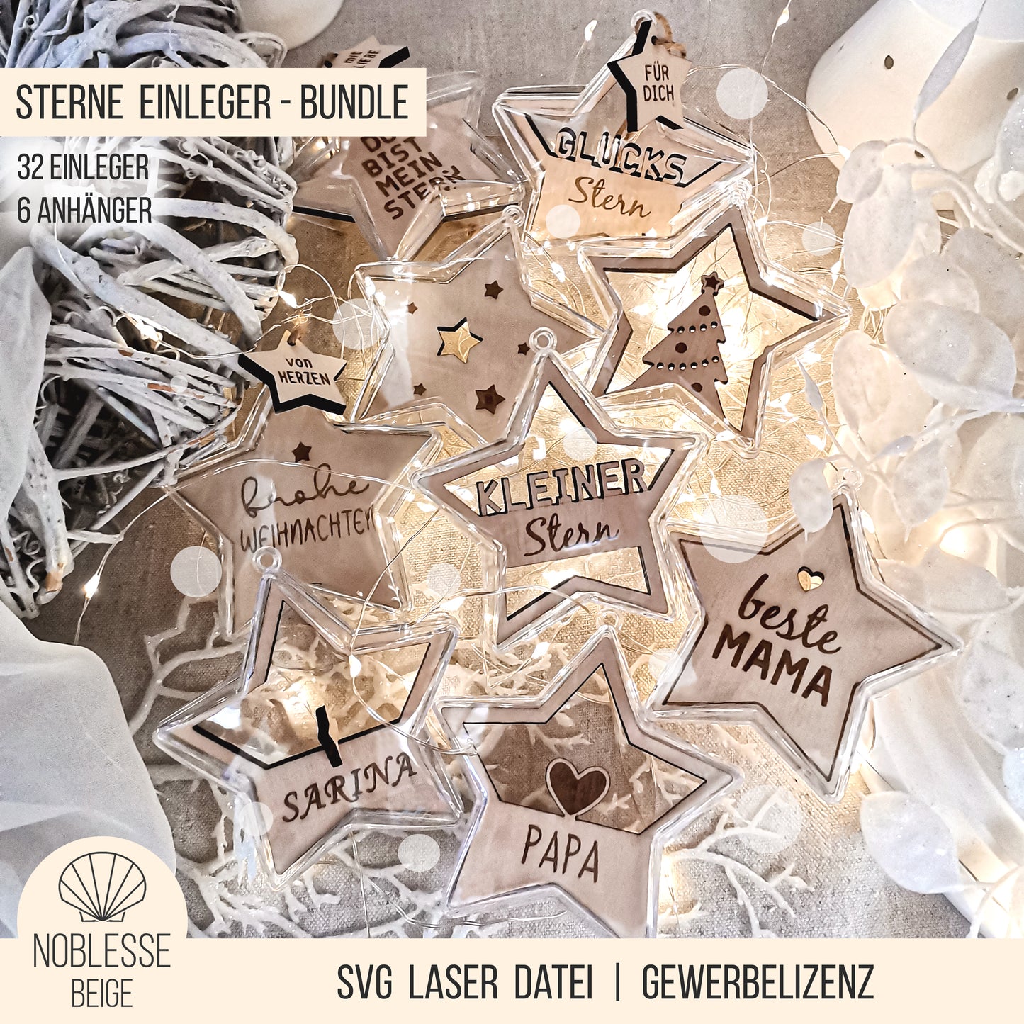 Stern Weihnachtskugel Einleger * Inlay für sternenförmige Kugel aus Acryl * skalierbar * Bundle * SVG Laserdatei