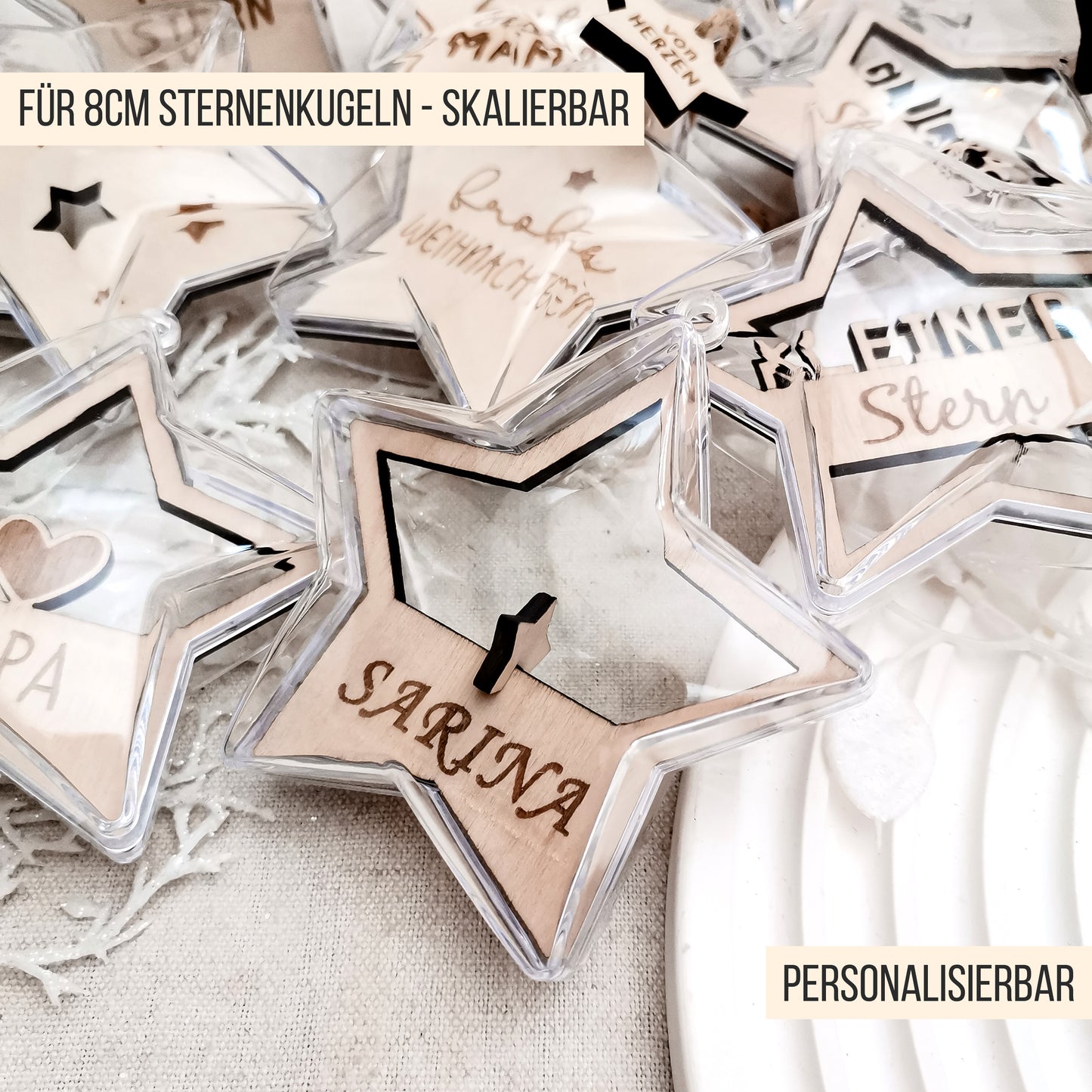 Stern Weihnachtskugel Einleger * Inlay für sternenförmige Kugel aus Acryl * skalierbar * Bundle * SVG Laserdatei